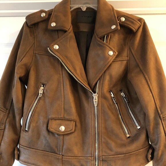 NWT BLANK NYC Asymmetric Zip Moto Jacket Vegan Suede Leather Whiskey Brown S - Picture 5 of 8